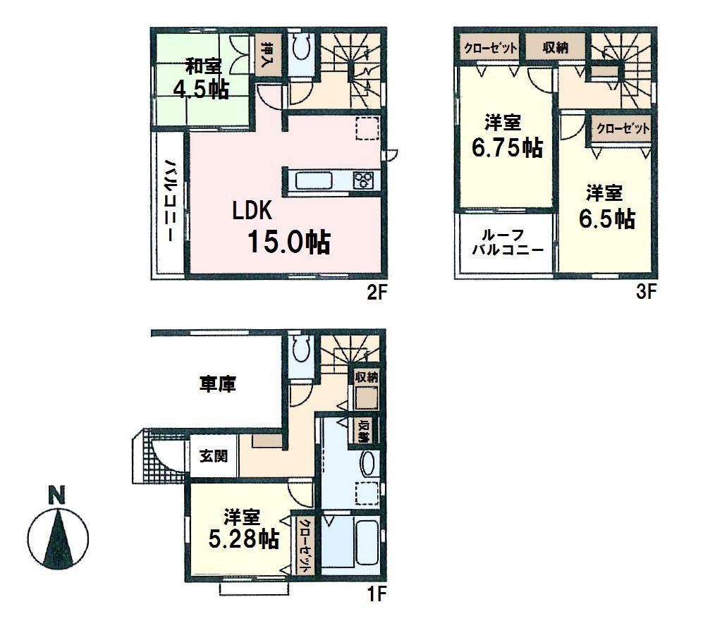 Floor plan. (Building 2), Price 43,900,000 yen, 4LDK, Land area 68.67 sq m , Building area 111.77 sq m