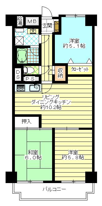 Floor plan. 3LDK, Price 12.5 million yen, Occupied area 62.84 sq m , Balcony area 7.52 sq m Floor