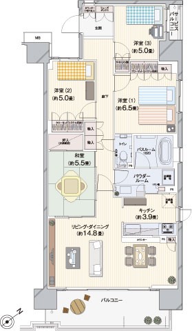  ■ 95B type ・ 4LDK / 4th secondary footprint / 94.93 sq m balcony area / 12.80 sq m (2 ・ 3 ・ 5 ・ 7 ・ 9 ・ 11 floor) balcony area / 12.68 sq m (4 ・ 6 ・ 8 ・ 10 floor) service balcony area / 1.51 sq m