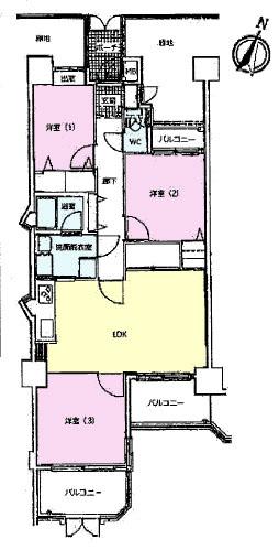 Floor plan. 3LDK, Price 16.5 million yen, Occupied area 61.93 sq m , Balcony area 11.39 sq m