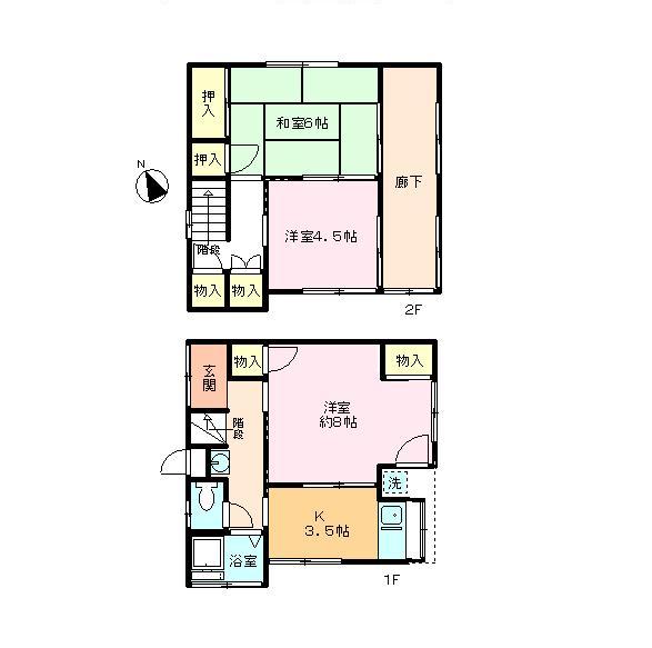 Floor plan. 3.9 million yen, 3K, Land area 44.99 sq m , Building area 62.34 sq m