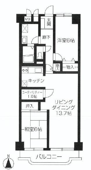 Floor plan. 2LDK + S (storeroom), Price 14,490,000 yen, Occupied area 69.44 sq m , Balcony area 6.4 sq m
