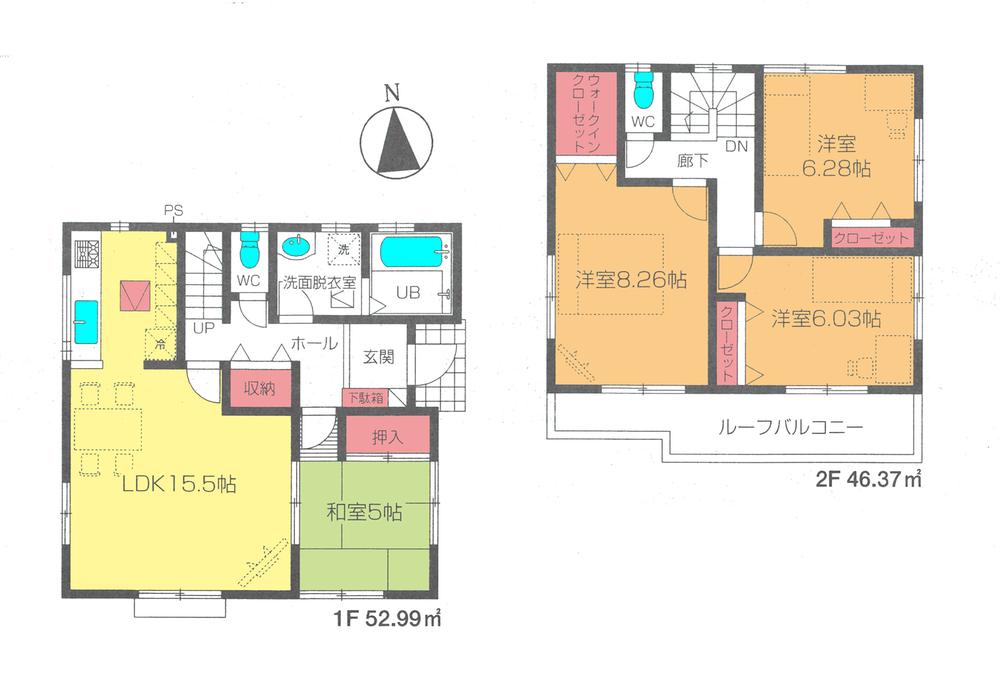 Floor plan. (3 Building), Price 27,800,000 yen, 4LDK, Land area 106.76 sq m , Building area 99.36 sq m