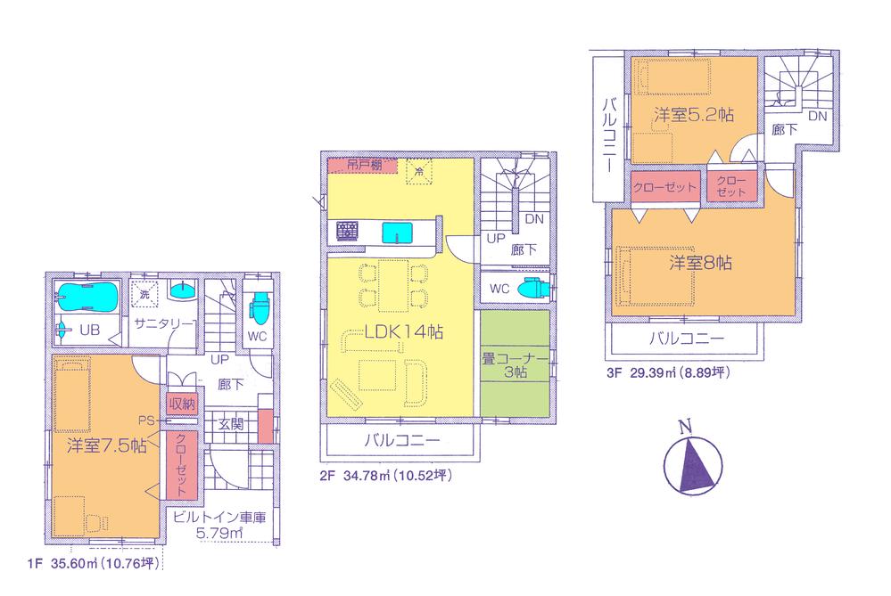Floor plan. (4 Building), Price 40,800,000 yen, 4LDK, Land area 75.01 sq m , Building area 99.77 sq m