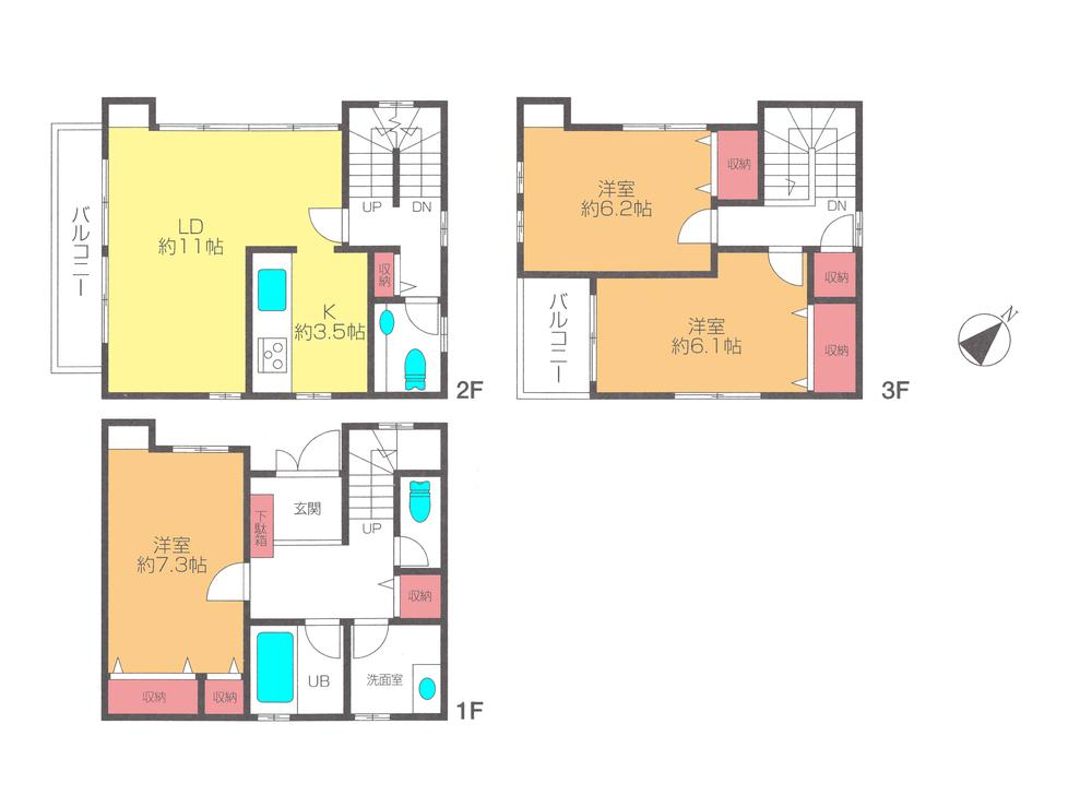 Floor plan. 35,800,000 yen, 3LDK, Land area 66.32 sq m , Building area 95.45 sq m floor plan