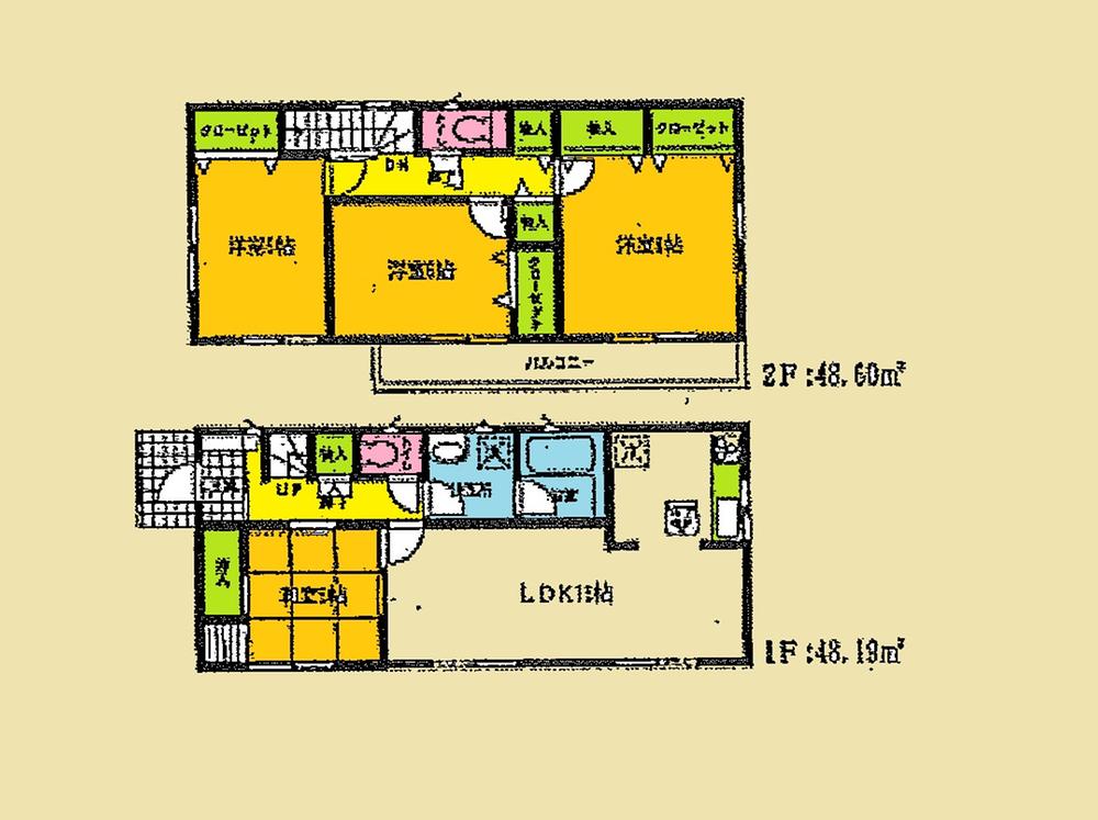 Floor plan. (Building 2), Price 21,800,000 yen, 4LDK, Land area 193.05 sq m , Building area 96.79 sq m