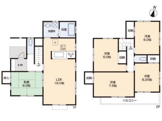 Floor plan. 32,800,000 yen, 5LDK, Land area 128.24 sq m , Building area 106.4 sq m floor plan