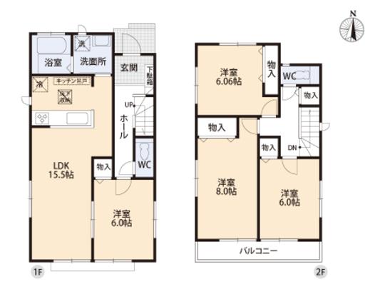Floor plan. 21,800,000 yen, 4LDK, Land area 127.68 sq m , Building area 98.53 sq m floor plan