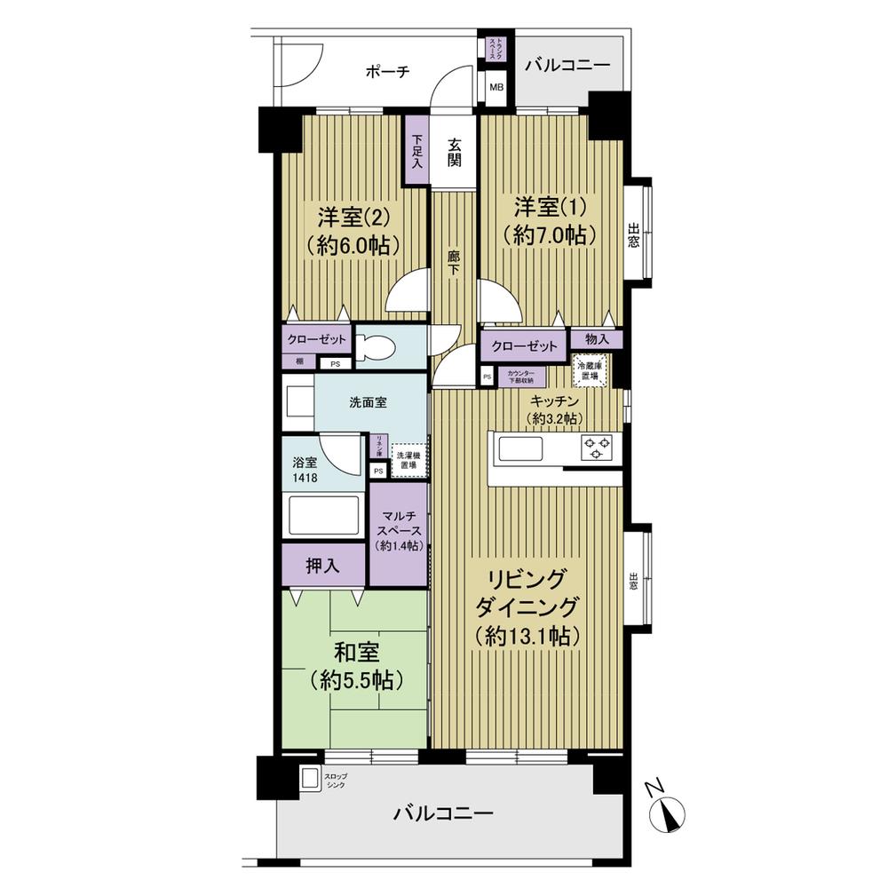 Floor plan. 3LDK, Price 22,800,000 yen, Occupied area 77.26 sq m , Balcony area 15.53 sq m