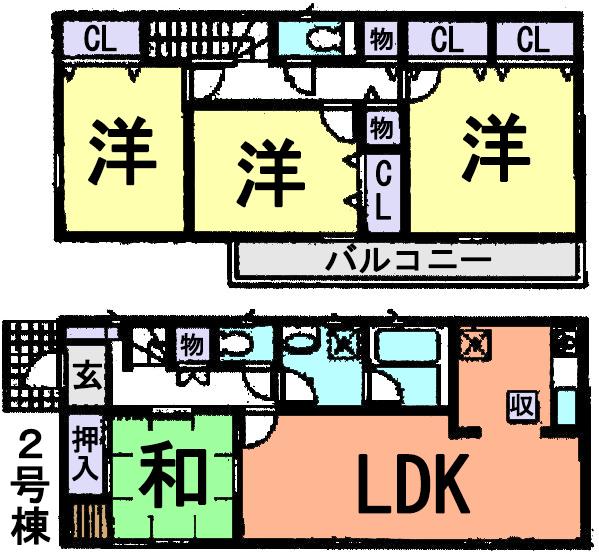Floor plan. (Building 2), Price 21,800,000 yen, 4LDK, Land area 193.06 sq m , Building area 96.79 sq m