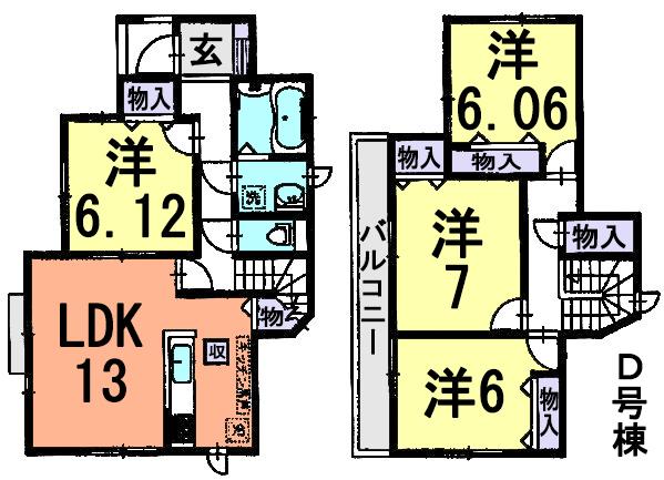 Floor plan. (D Building), Price 22,800,000 yen, 4LDK, Land area 100.1 sq m , Building area 97.02 sq m
