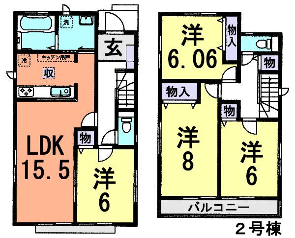 Floor plan. 21,800,000 yen, 4LDK, Land area 127.68 sq m , Building area 98.53 sq m