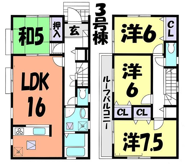Floor plan. (3 Building), Price 23.8 million yen, 4LDK, Land area 123.44 sq m , Building area 99.36 sq m