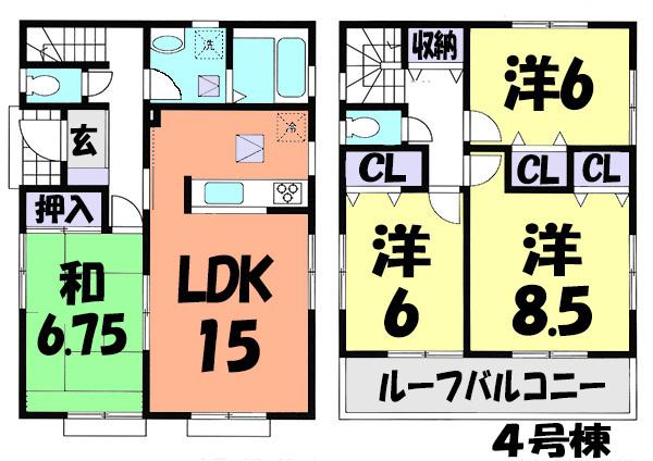 Floor plan. (4 Building), Price 21,800,000 yen, 4LDK, Land area 136.71 sq m , Building area 99.78 sq m