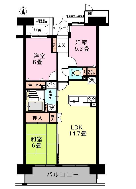 Floor plan. 3LDK, Price 19,800,000 yen, Occupied area 68.13 sq m , Balcony area 9.07 sq m