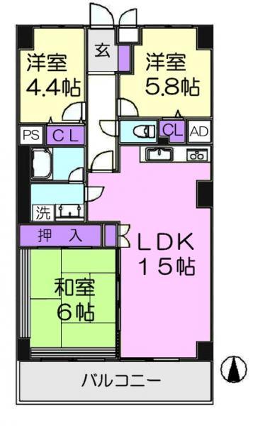 Floor plan. 3LDK, Price 14.9 million yen, Footprint 72 sq m , Balcony area 9 sq m