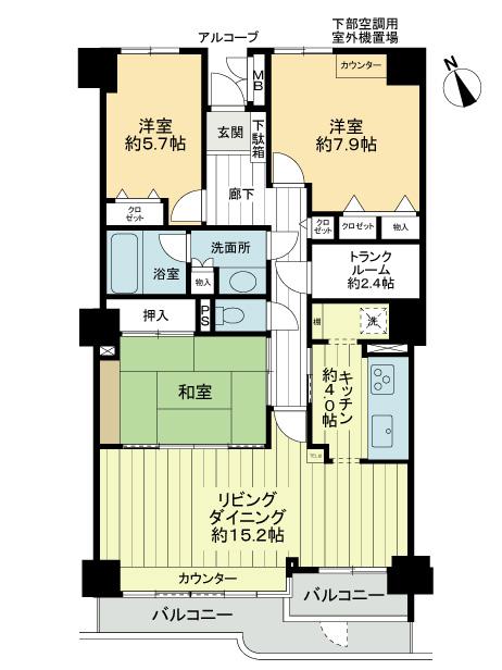Floor plan. 3LDK, Price 22,800,000 yen, Occupied area 95.59 sq m , Balcony area 11.26 sq m