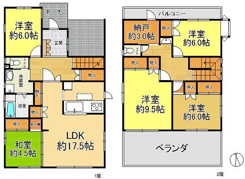 Floor plan. 28,300,000 yen, 5LDK + S (storeroom), Land area 188.16 sq m , Building area 140.83 sq m