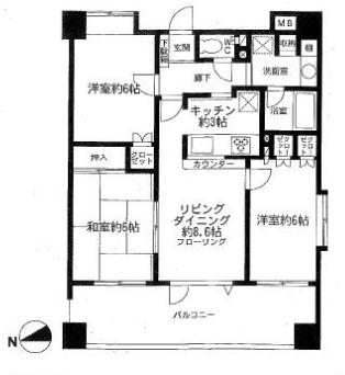 Floor plan. 3DK, Price 19.5 million yen, Occupied area 65.61 sq m , Balcony area 16.2 sq m