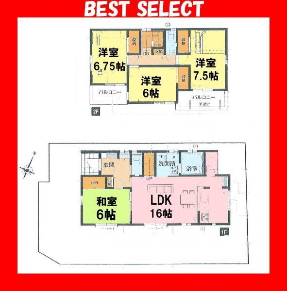 Floor plan. 35,900,000 yen, 4LDK, Land area 136.28 sq m , Floor plan of the building area 101.43 sq m Zenshitsuminami direction!  I am happy all the rooms 6 quires more spacious floor plan. 