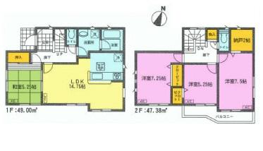 Floor plan. (Building 2), Price 27,800,000 yen, 4LDK+S, Land area 129.58 sq m , Building area 96.38 sq m