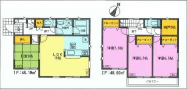 Floor plan. (1 Building), Price 29,800,000 yen, 4LDK+S, Land area 129.58 sq m , Building area 96.79 sq m