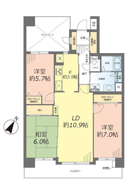 Floor plan. 3LDK, Price 16.4 million yen, Occupied area 75.52 sq m , It has become to blow through between the balcony area 11.01 sq m corridor and Western, Privacy is the floor plan to keep.