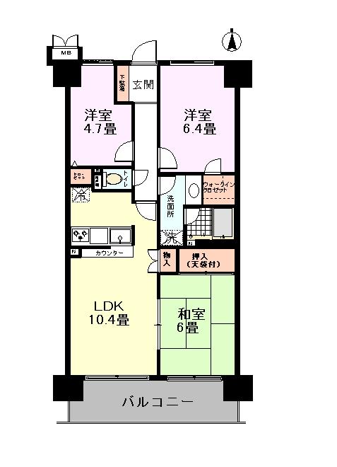 Floor plan. 3LDK, Price 16.8 million yen, Footprint 66.6 sq m , There is a convenient storage space on the balcony area 9.6 sq m 3 floor of all the living room! Yang per well of the south balcony!