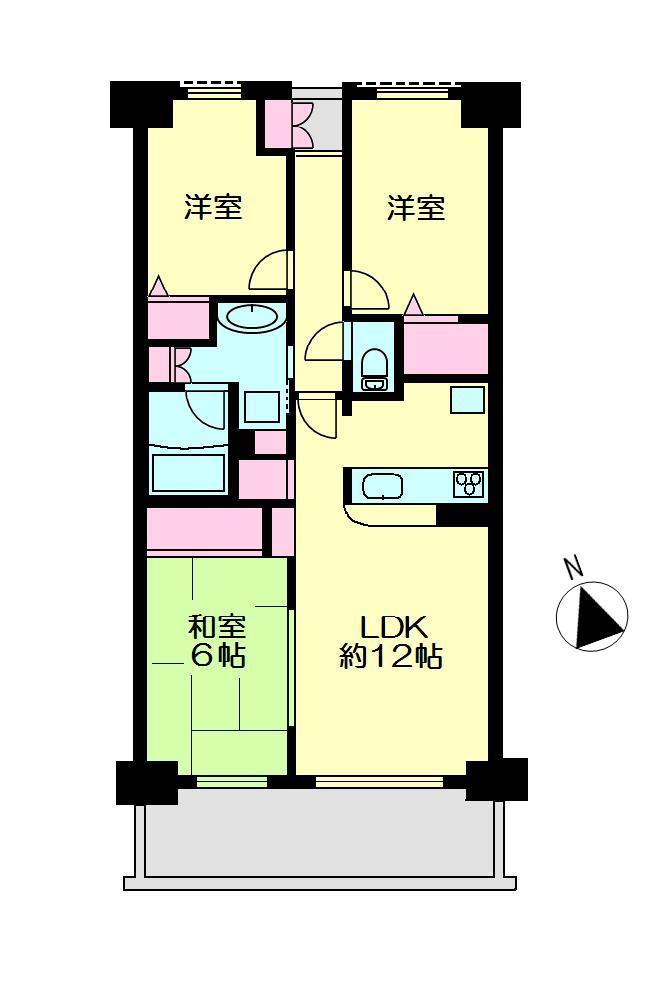 Floor plan. 3LDK, Price 12.8 million yen, Occupied area 62.46 sq m , Balcony area 9.86 sq m