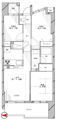 Floor plan. 3LDK, Price 22,800,000 yen, Occupied area 60.56 sq m , Balcony area 9.46 sq m