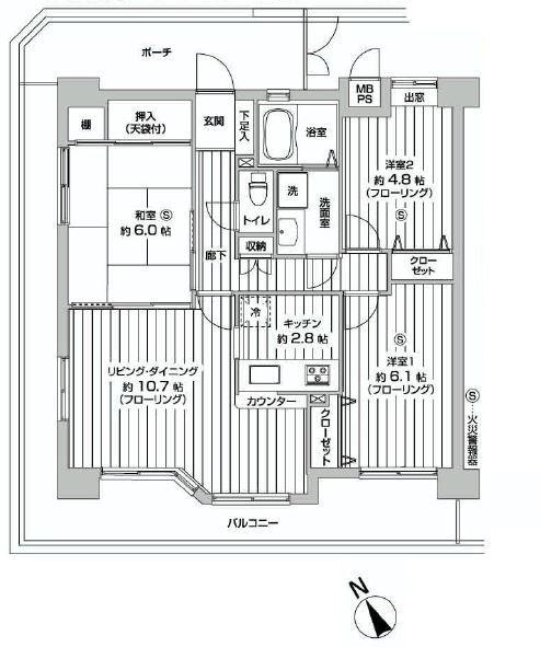 Floor plan. 3LDK, Price 17.8 million yen, Occupied area 69.79 sq m , Good Floor balcony area 22.32 sq m usability