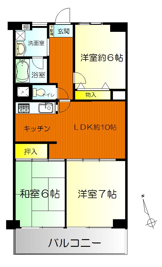 Floor plan. 3LDK, Price 12 million yen, Footprint 66 sq m , Balcony area 8.01 sq m floor plan