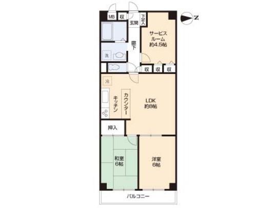 Floor plan. 2LDK, Price 12,150,000 yen, Occupied area 65.28 sq m , Balcony area 7.05 sq m floor plan