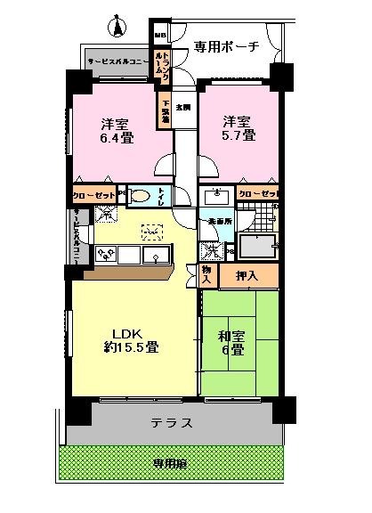 Floor plan. 3LDK, Price 21,650,000 yen, Occupied area 71.59 sq m angle dwelling unit  ※ Service balcony area: 3.94 sq m  ※ Pouch area: 7.88 sq m