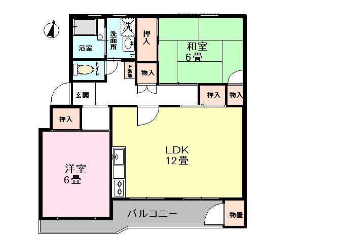 Floor plan. 2LDK, Price 5.5 million yen, Occupied area 61.54 sq m , Balcony area 6.96 sq m useful with storage space in all living room!