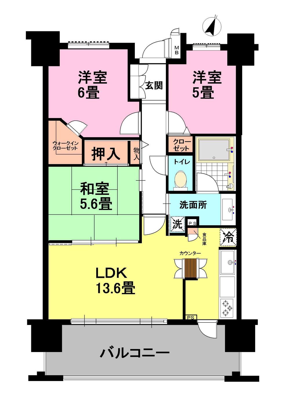 Floor plan. 3LDK, Price 23.8 million yen, Occupied area 67.58 sq m , Balcony area 14 sq m
