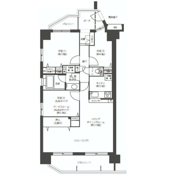 Floor plan. 2LDK + S (storeroom), Price 21.5 million yen, Occupied area 73.44 sq m , Balcony area 12.11 sq m