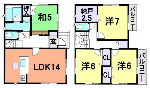Floor plan. 25,800,000 yen, 4LDK + S (storeroom), Land area 99.43 sq m , Building area 93.55 sq m family spacious living room that everyone is comfortable and welcoming