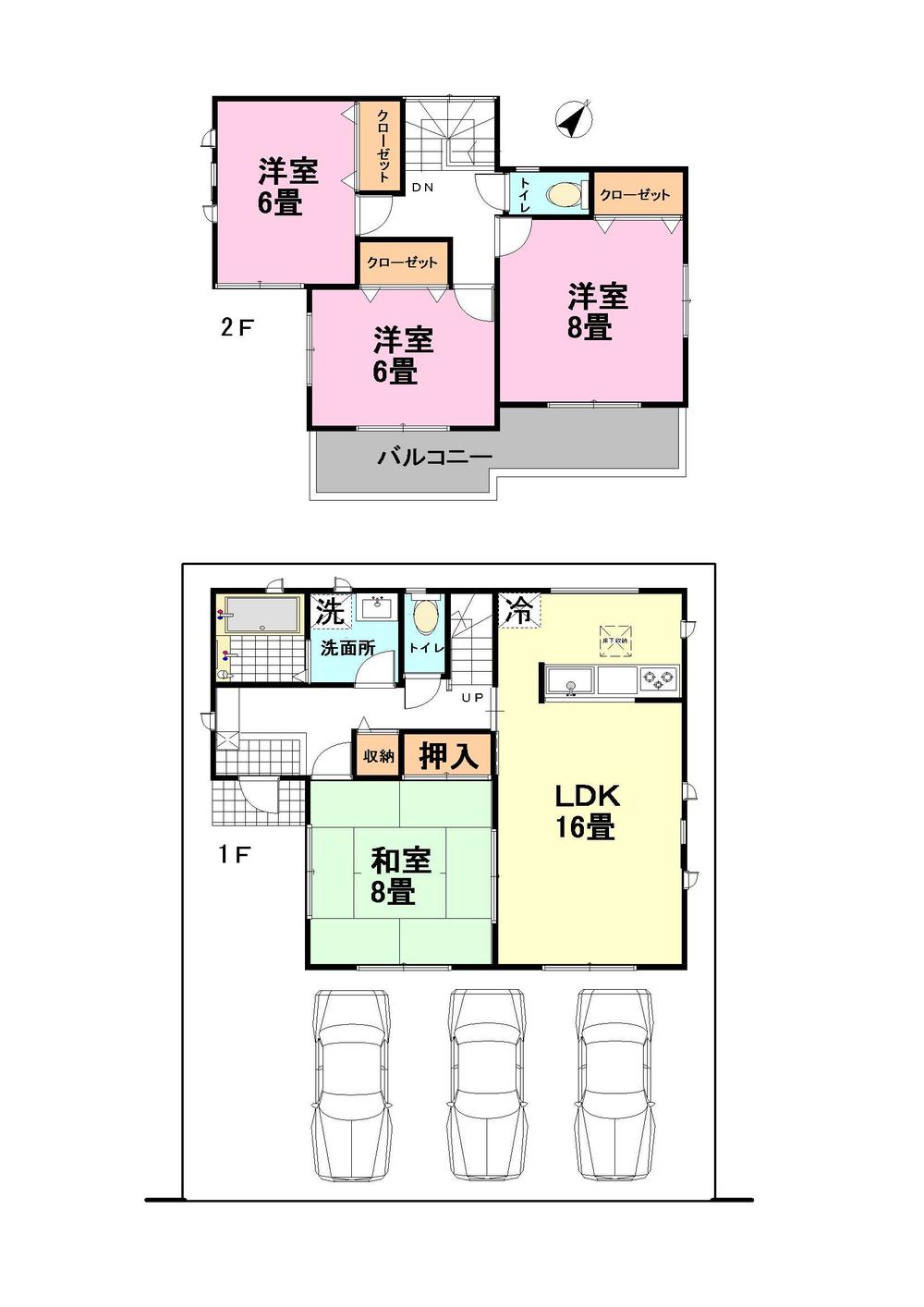 Floor plan. (1 Building), Price 37,800,000 yen, 4LDK, Land area 135.07 sq m , Building area 105.99 sq m