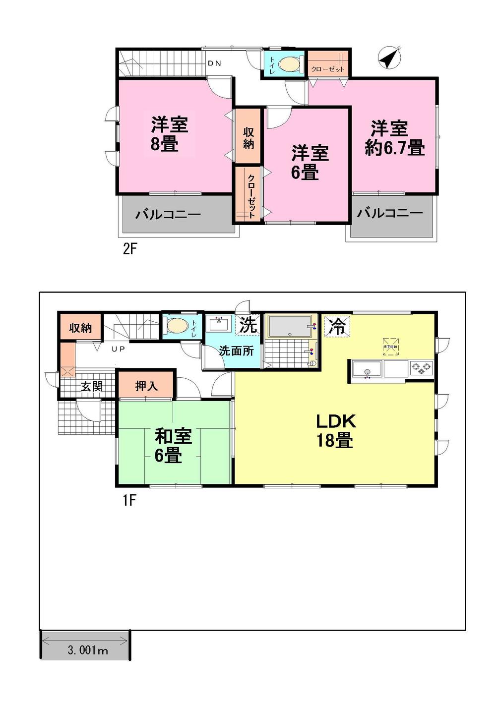 Floor plan. (Building 2), Price 34,800,000 yen, 4LDK, Land area 181.58 sq m , Building area 105.99 sq m