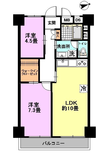 Floor plan. 2LDK, Price 9.8 million yen, Occupied area 56.71 sq m , Balcony area 6.49 sq m