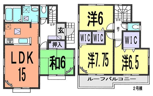 Floor plan. (Building 2), Price 32,600,000 yen, 4LDK, Land area 125.73 sq m , Building area 99.37 sq m