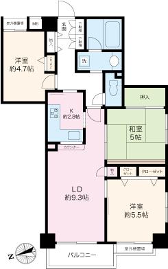 Floor plan. 3LDK, Price 19.5 million yen, Footprint 63 sq m , Balcony area 3.87 sq m