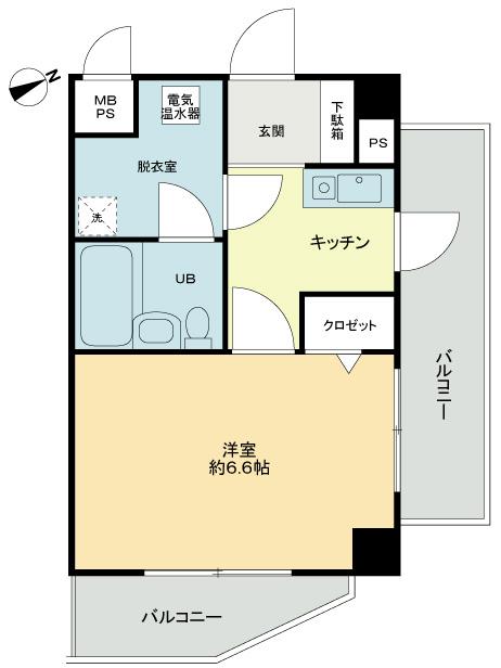 Floor plan. 1K, Price 7.5 million yen, Footprint 24.7 sq m , Balcony area 8.76 sq m