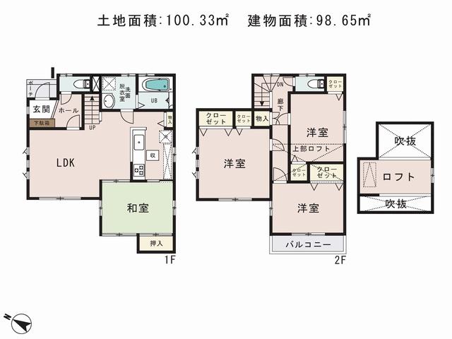 Floor plan. 28.8 million yen, 4LDK, Land area 100.33 sq m , Building area 98.65 sq m floor plan
