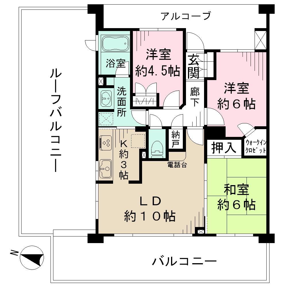 Floor plan. 3LDK, Price 19,800,000 yen, Occupied area 67.34 sq m , Balcony area 19.28 sq m