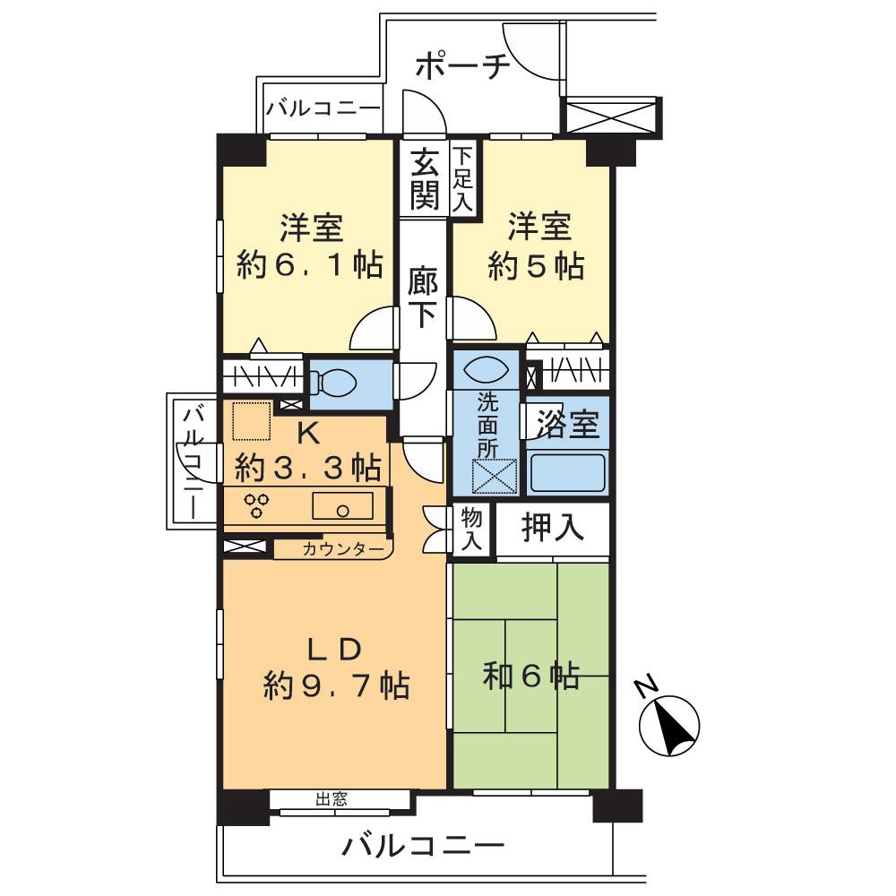 Floor plan. 3LDK, Price 17 million yen, Occupied area 66.15 sq m , Balcony area 12.17 sq m