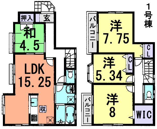 Floor plan. (1 Building), Price 35,800,000 yen, 4LDK, Land area 100.02 sq m , Building area 98.94 sq m