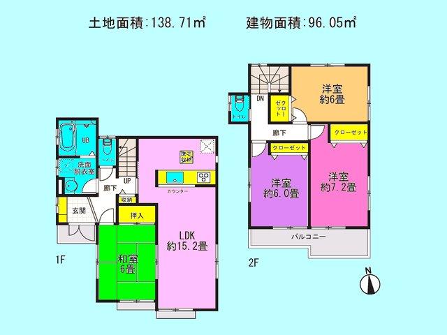 Floor plan. (3 Building), Price 29,800,000 yen, 4LDK, Land area 138.71 sq m , Building area 96.05 sq m