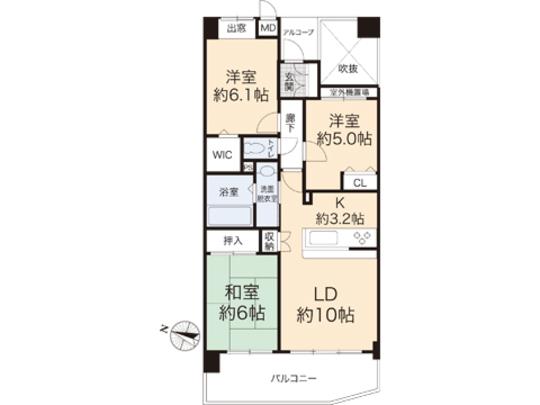 Floor plan. 3LDK, Price 13,900,000 yen, Occupied area 66.12 sq m , Balcony area 10.94 sq m floor plan